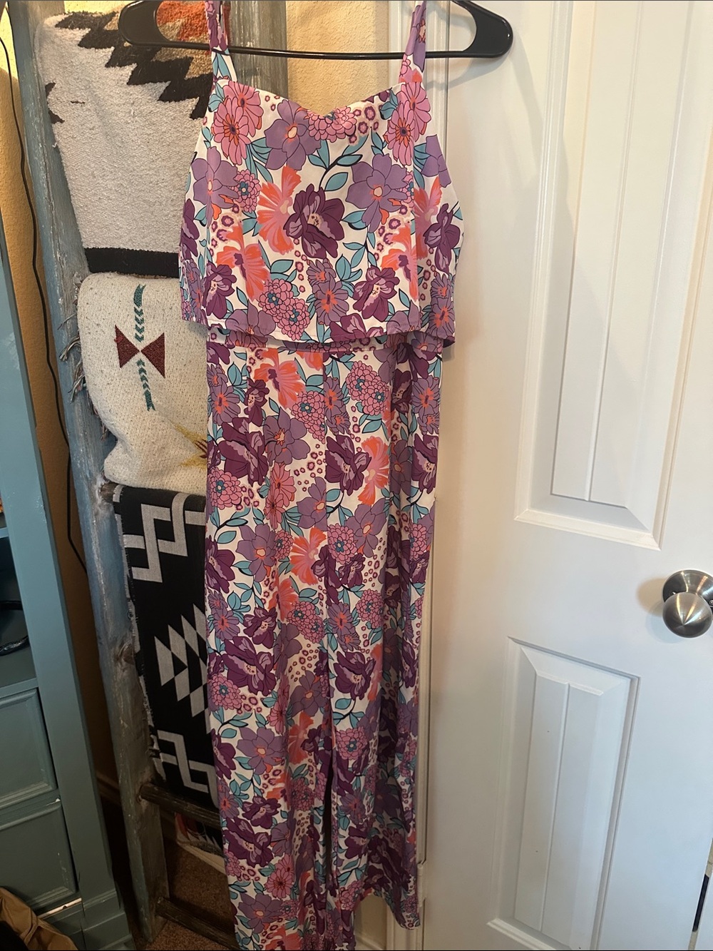 Purple Floral Maxi Dress with Pink & Teal Accents